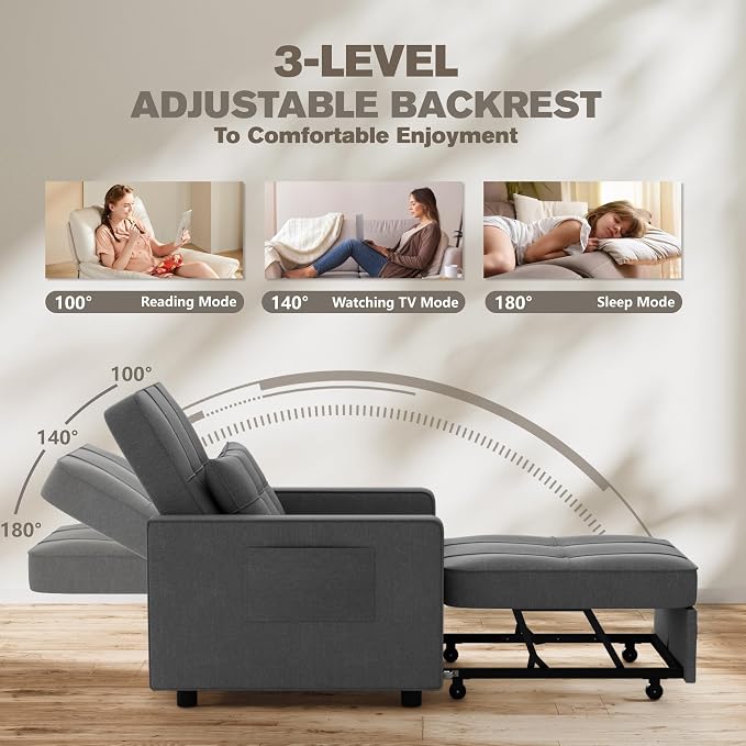 JUMMICO Sleeper Chair, 3-in-1 Convertible Sleeper Sofa Bed - Image 5