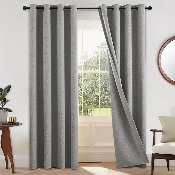 COSVIYA 100% Blackout Dove Grey Linen Curtains & Drapes 84 Inch Length | Light by COSVIYA