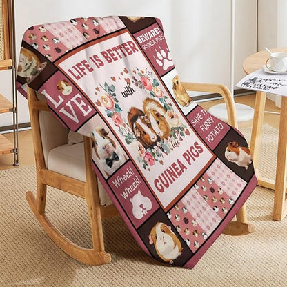 Guinea Pig Blanket Cute Pink Animal Print Throw Blankets for Couch Sofa Bed Stuff Decor Lightweight Soft Cozy Fleece Plush Flannel for Baby Girls Boys Kids Women Adults Lover 40"x50"