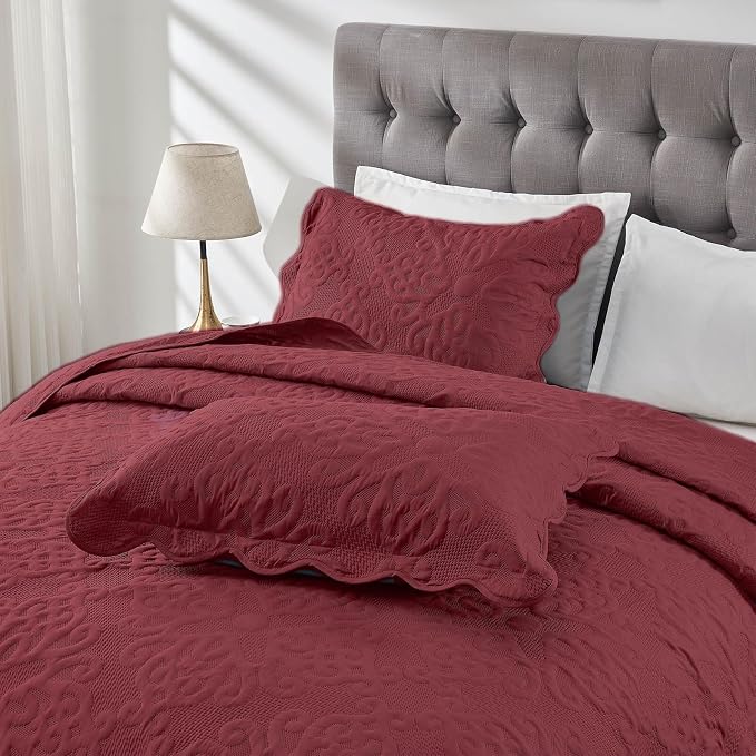 Kingnex Oversized King Bedspreads 128x120 Burgundy | Lightweight, Extra Wide - Image 4
