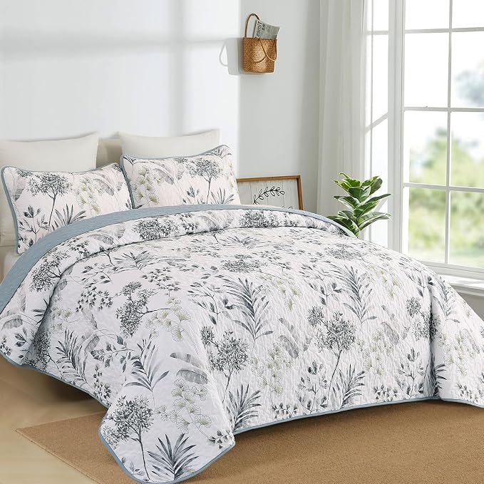 Anibedding King Quilt Set, Floral Botanical Bedspread - Image 2