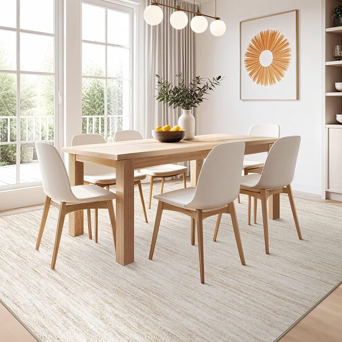 Nakagishi Boho 9x12 Area Rug Living Room Rugs Machine Washable Beige | Soft - Image 6