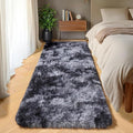 Runner Rugs for Bedroom Living Room, Fluffy Tie-Dyed Dark Grey 2x6 Bedside by ONASAR