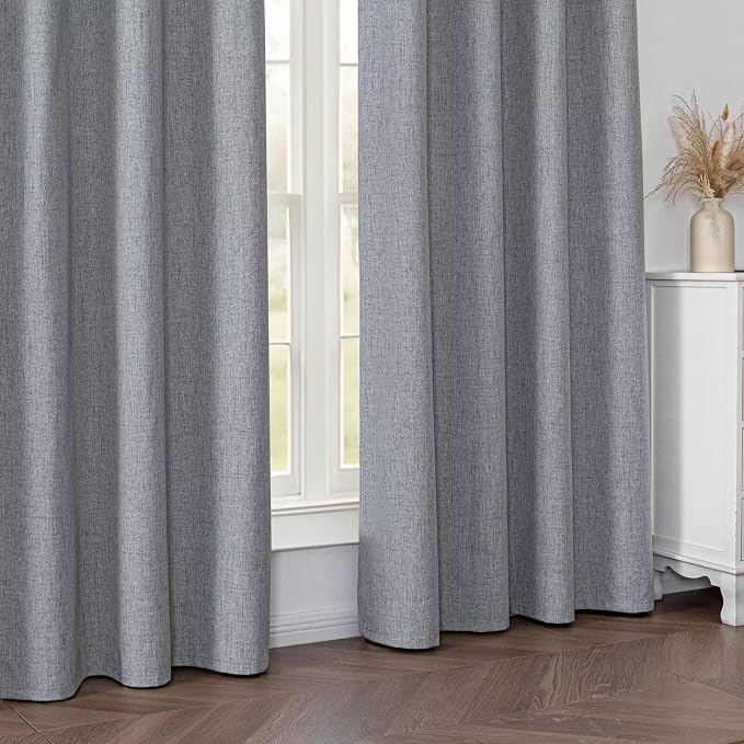 100% Blackout Curtains 96 inch Length 2 Panels Faux Linen Long Drapes - Image 7