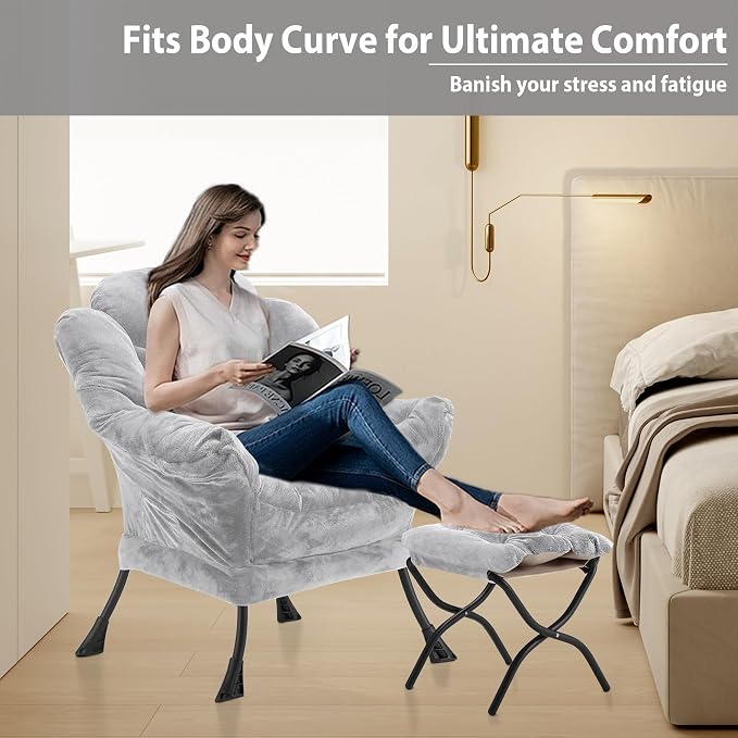 Youtanic Lazy Chair with Folding Ottoman, Accent Chair Plush Upholstered with - Image 5