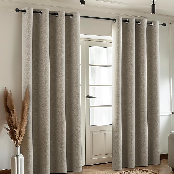 COSVIYA 100% Blackout Natural Linen Curtains & Drapes 63 Inch Length | Light - Image 5