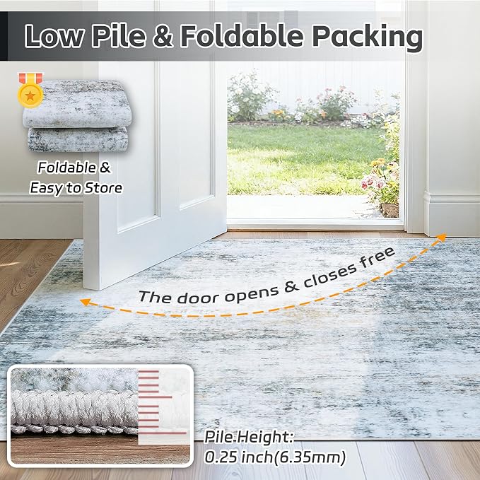 8x10 Washable Area Rug for Living Room Bedroom: Non-Slip Modern Blue Grey | - Image 7