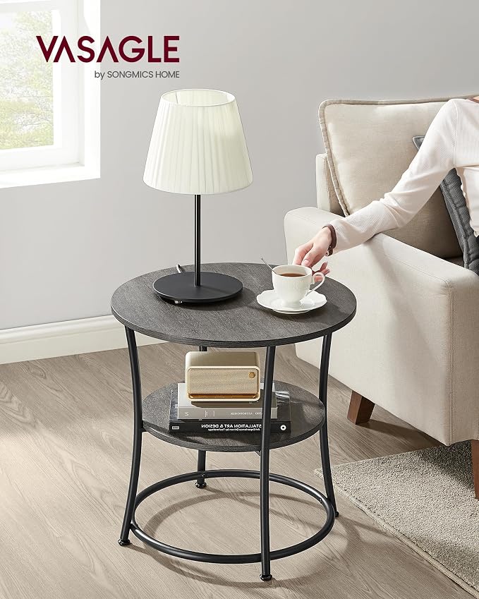 VASAGLE 21.7-Inch Round Side Table, 2-Tier End Table | Nightstand - Image 2