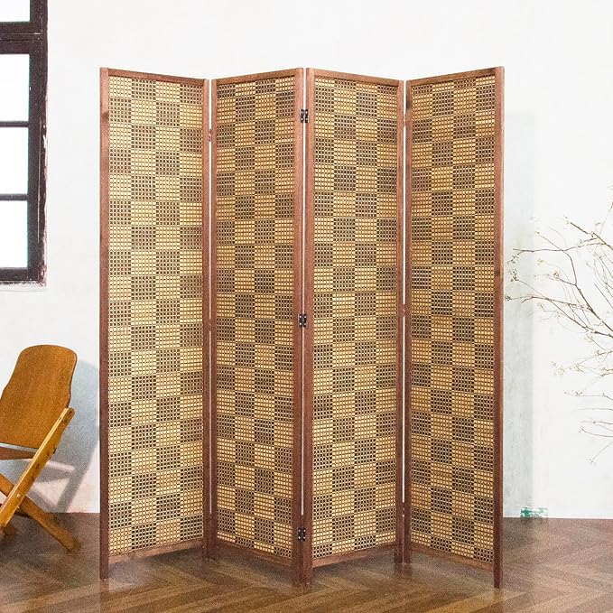 4 Panel Bamboo Room Divider, 5.6 ft Tall Double-Sided Folding Privacy Screen - Image 3