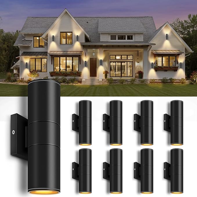 RIDALUX Outdoor Wall Sconce Porch Lights: 8 Pack Modern Aluminum Cylinder Up Down Lights - Exterior Light Fixture for House
