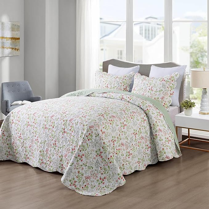 3-Piece Quilt Set Quilted Bedspread Lightweight Coverlet Set Garden Style - Image 3
