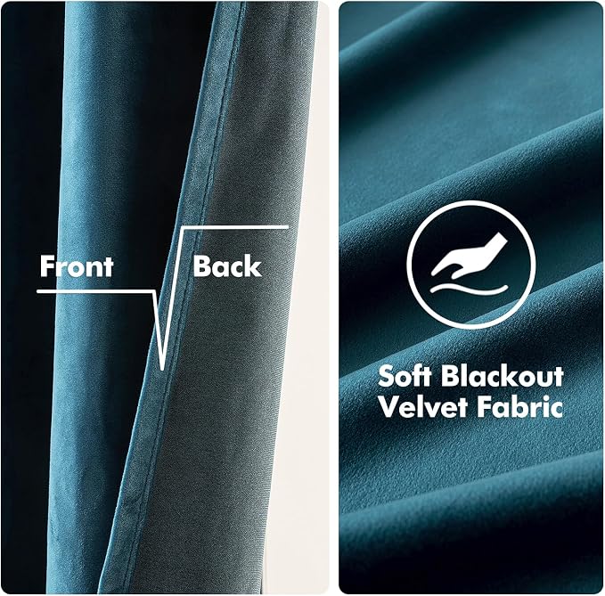 MIULEE Velvet Curtains Peacock Blue 52 x 63 Inch Length Set of 2 | Grommet - Image 3