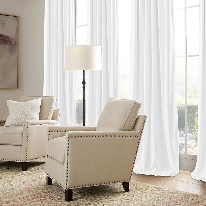 RYB HOME White Velvet Curtains 96 inch, 2 Layers Room Darkening Window Curtains - Image 7