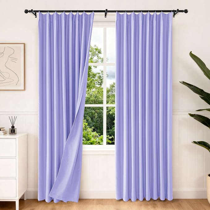Etherealveil Lavender Purple Pinch Pleated Blackout Curtains 2P 52"x102" | Back by Etherealveil