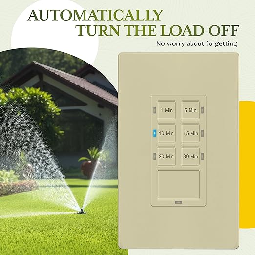 TG Countdown Timer Switch for Bathroom Fans and Household Lights, 1-5-10-15-20-30 Min Settings with Manual Override, Always On Blue LED, Neutral Wire Required, UL Listed, Screwless Wall Plate, Ivory