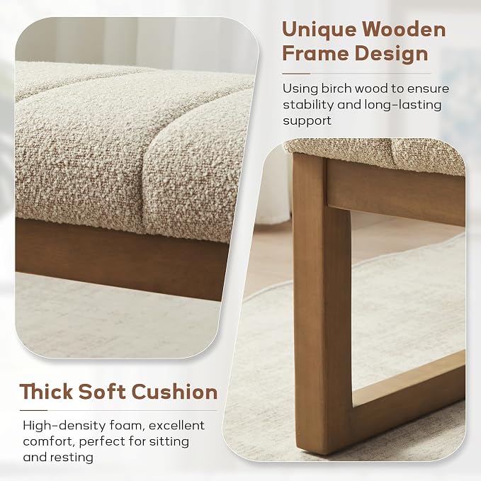 Zihanhome 52.7" Bedroom Bench for End of Bed, Modern Upholstered Teddy Fabric - Image 5