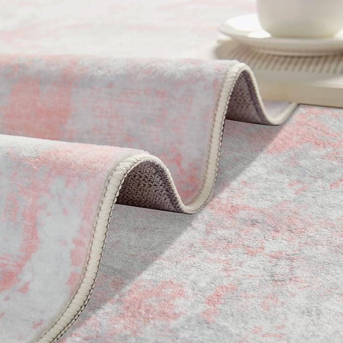 Latte&Fog Pink 4x6 Area Rug for Entryway, Modern Abstract Cute Small Rugs | for - Image 9