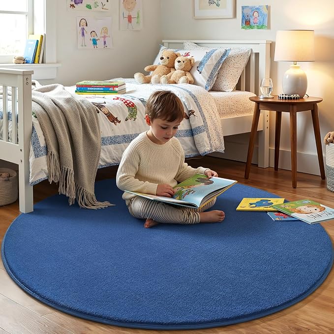 Blue Round Area Rug 5ft Washable Circle Rug - Image 4