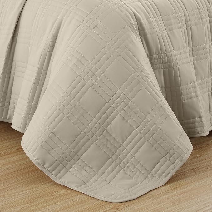 Chezmoi Collection Kingston Queen Size Bedspread Set, 3-Piece Khaki Oversized - Image 8