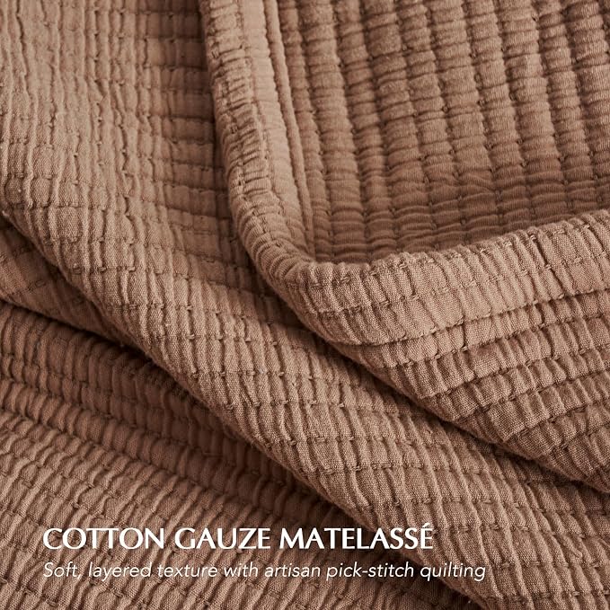 EVERGRACEHOME Cotton Gauze Matelassé Coverlet, King Size, Terracotta Clay | - Image 3