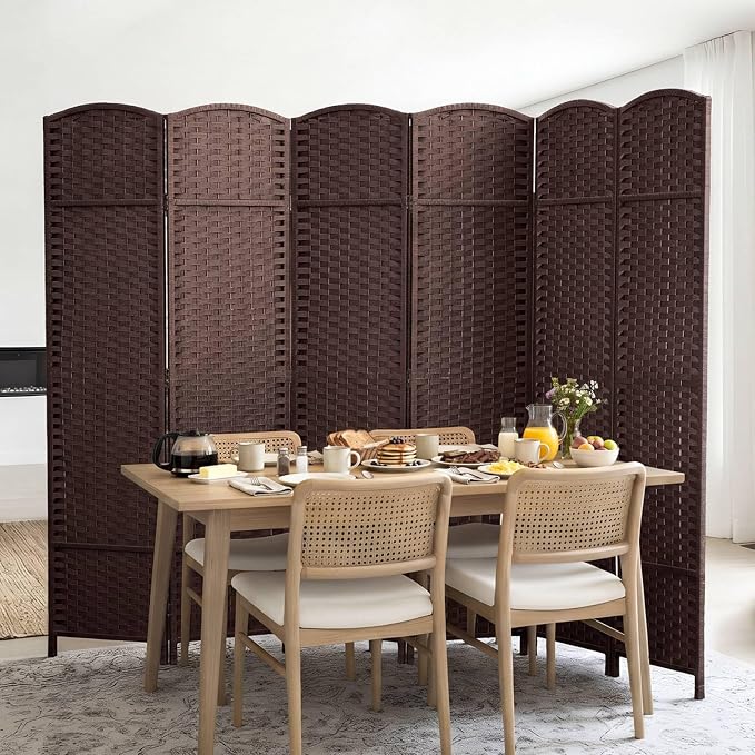 6 Panel Woven Room Divider, Freestanding Decorative Room Partition - Image 7