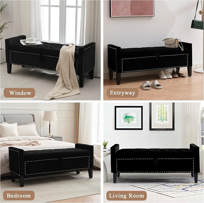 Velvet Storage Ottoman Bench, Modern Entryway Ottoman - Image 6