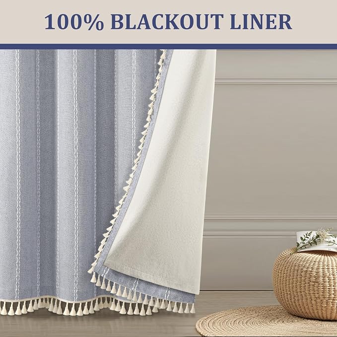 Blue 100% Boho Blackout Curtains 90 Inch 2 Panels - Image 6