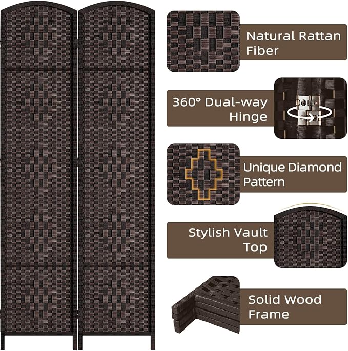 HALLYBEE Room Divider Panel, 8 Panel Partition Room Dividers, Dark Mocha | Room - Image 4