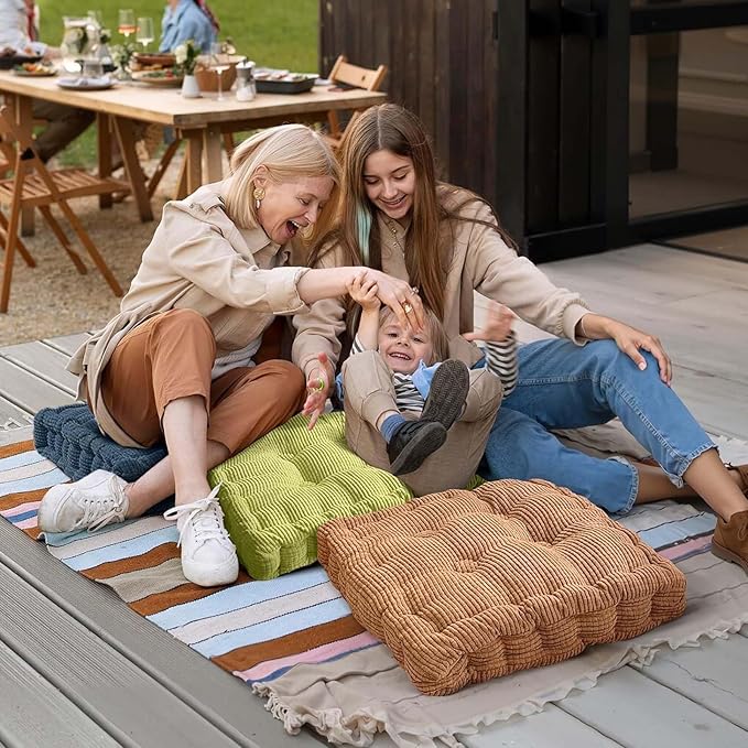 Large Square and Round Floor Cushions for Adults 2 Pack Meditation Floor Pillow Orange Corduroy Floor Seat Pillows Cushion for Living Room Balcony Tatami Yoga,18x18 Inch