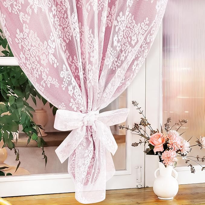 Yinhua Pink Kitchen Curtains 36 Inch Length Double Layer Blackout Cafe Curtains - Image 6