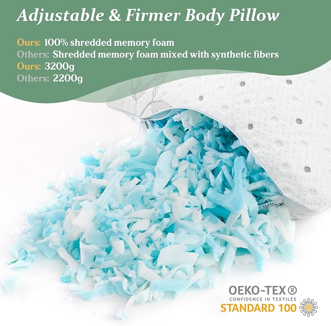 Dreamood Body Pillow with Soft Pillowcover Shredded Memory Foam - Image 3