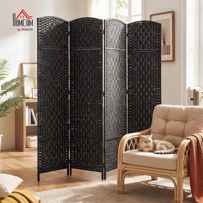 HOMCOM Room Divider 4-Panel, 6FT-Tall Folding Privacy Screen, Coffee | - Image 2
