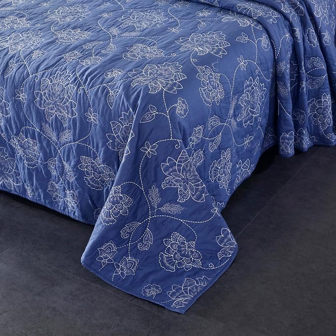 ROOMLIFE Quilt Set King Size 3D Floral Embroidery Pattern 3-Piece Cotton - Image 5