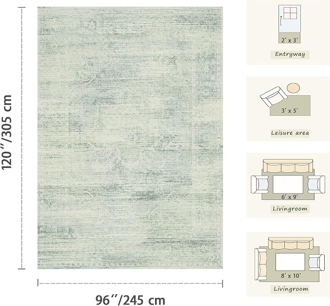 Latte&Fog 8x10 Area Rugs for Living Room Washeble Large Green Rugs Non Slip | - Image 2