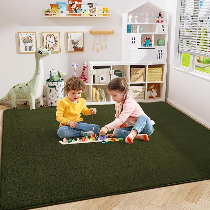 Olive Green Area Rugs for Bedroom Living Room, 5x8 Memory Foam Rug | Thickened - Image 2