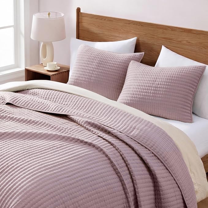Queen Quilt-Lightweight Bedspreads Dusty Mauve Queen Size Quilt Bedding Set | - Image 2