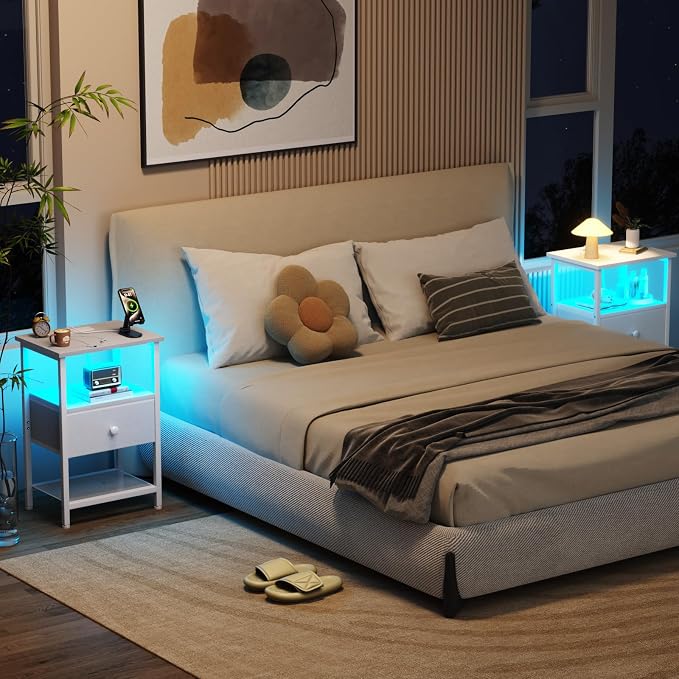 Night Stand, LED White Nightstand - Image 2