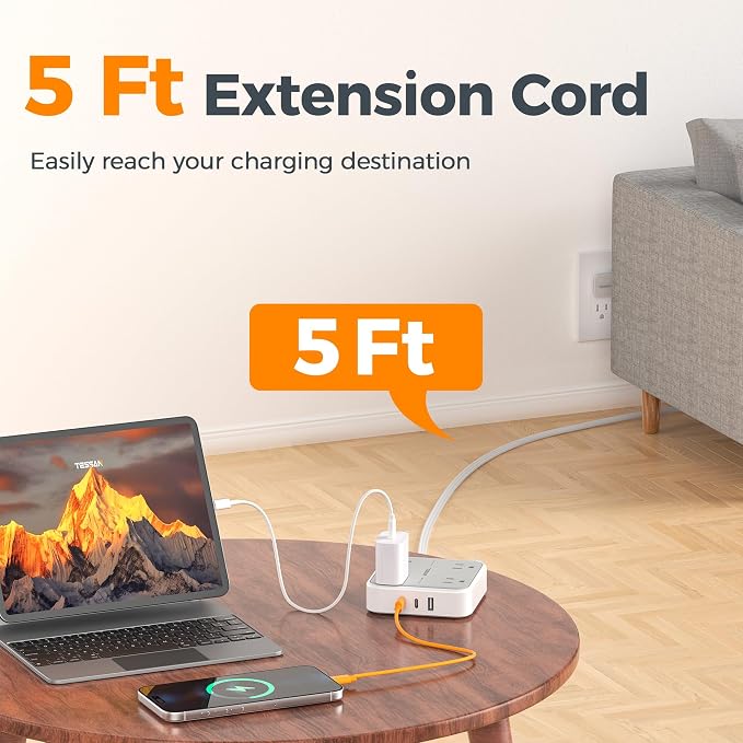 TESSAN Surge Protector Flat Extension Cord 5Ft, Flat Plug Power Strip | 4 - Image 5