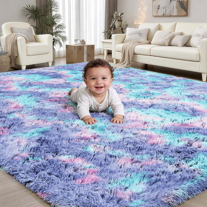 PLHXFR 5x7 Area Rugs Living Room: Fluffy Bedroom Soft Shag Rug Kid Rainbow | by PLHXFRSoftAreaRugs
