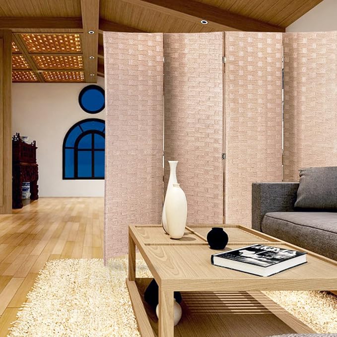Room Divider, 4 Panels 6FT Folding Privacy Screen Room Divider Wall Wood Mesh - Image 5