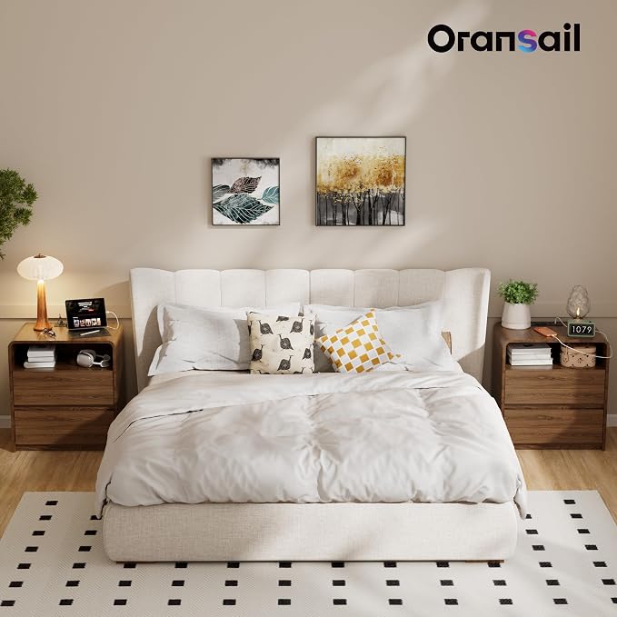 23.8" Modern Nightstand with Hidden Drawers Walnut Night Stand | Walnut Night - Image 8