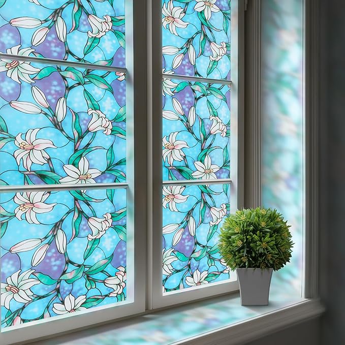 rabbitgoo Stained Glass Window Privacy Film, 35.4" X 118.1" | Anti UV Heat by rabbitgoo