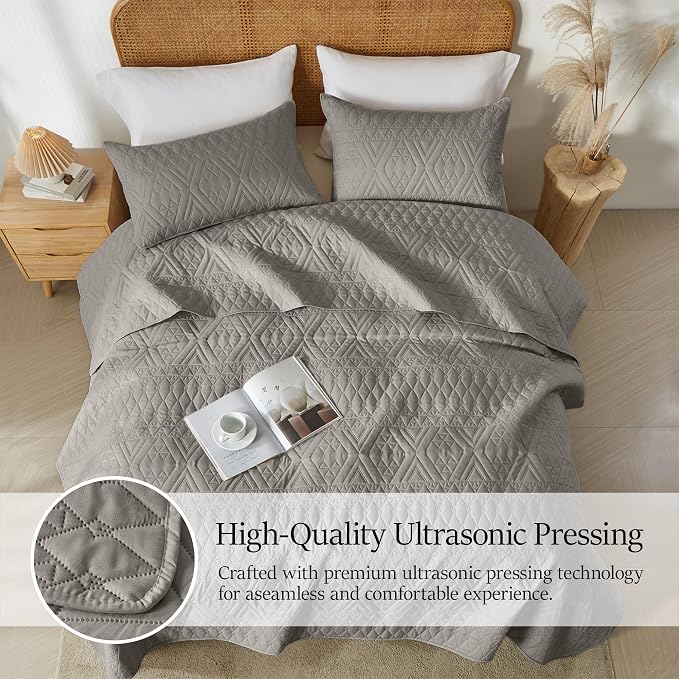 akkialla Full/Queen Size Quilt Bedding Set, Dark Grey Lightweight Microfiber - Image 4