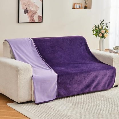 Waterproof Blanket 80"x90" for Adults, Reversible Waterproof Bed Cover for Dogs Cats Pets, Soft Leakproof Blanket for Bed Couch Sofa Furniture Protector, Dark Purple/Light Purple