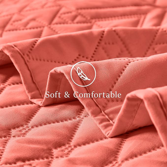 akkialla Full/Queen Size Quilt Bedding Set, Coral Lightweight Microfiber Soft - Image 6
