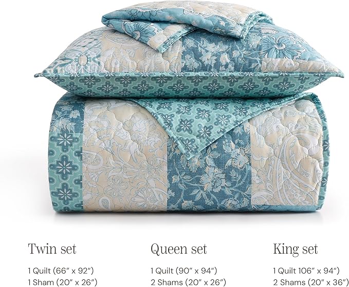 Twin/Twin XL Quilt Set-2 Pieces Soft Bedding Floral Patchwork Coverlet | All - Image 8