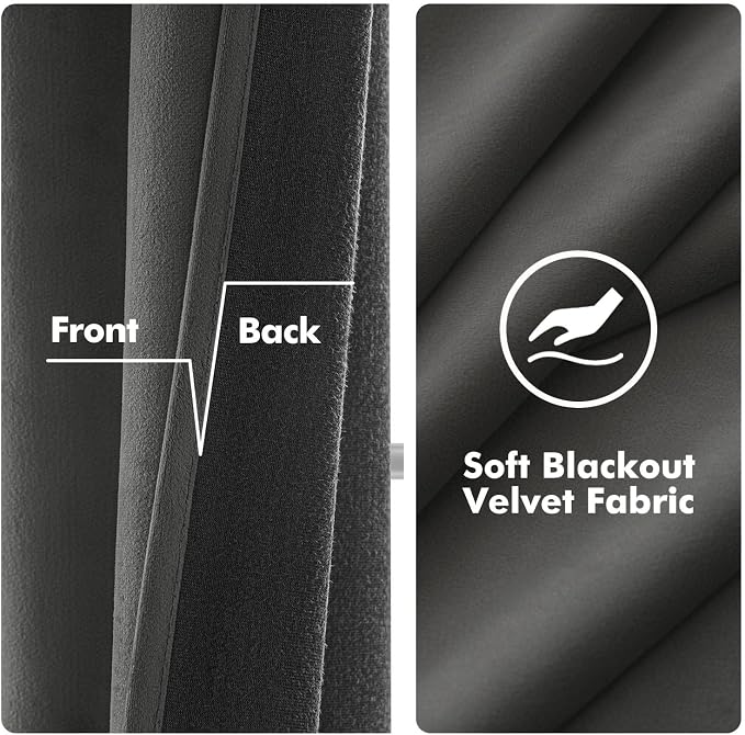 MIULEE Velvet Curtains Charcoal Grey 52 x 84 Inch Length Set of 2 | Grommet - Image 4