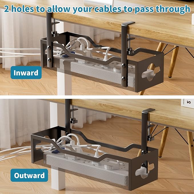 Under Desk Cable Management Tray No Drill, Metal Mesh Cable Management Under - Image 5