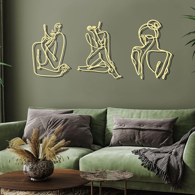 Photect 3 Pcs Metal Wall Art Decor Minimalist Abstract Woman Wall Art Metal - Image 4