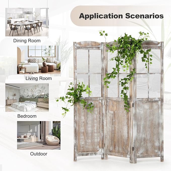 GOFLAME 3-Panel Folding Room Divider, 6FT Paulownia Wood Privacy Screen - Image 8